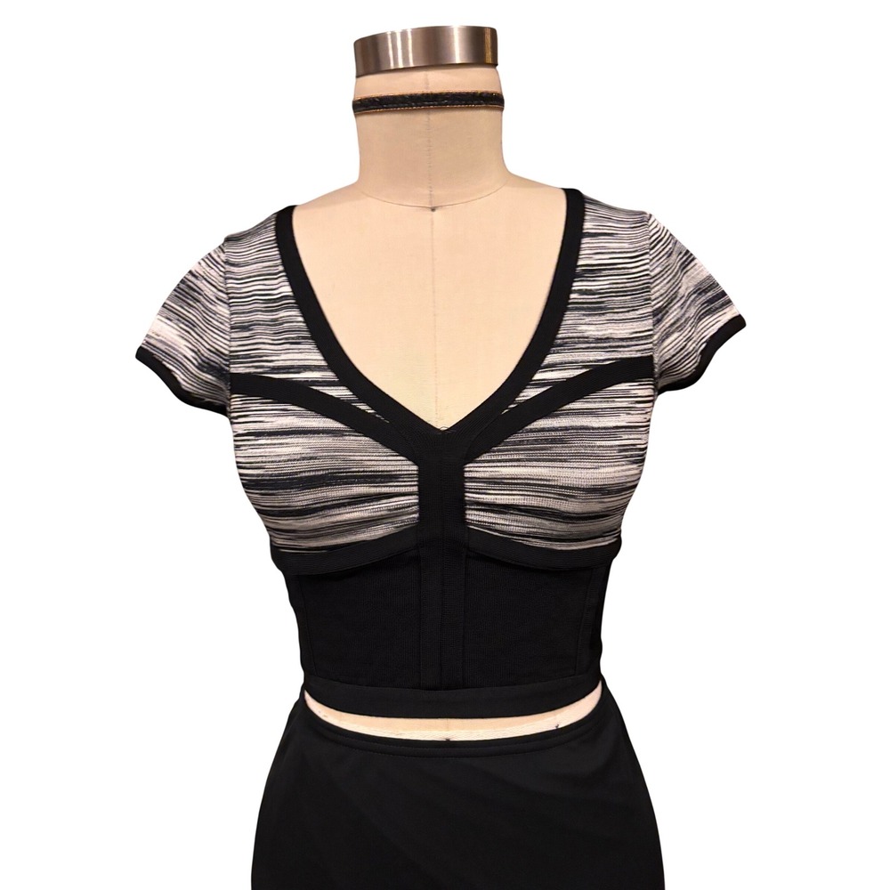 Mesh Back Bebe Crop Top Bandage Bustier Space Dye Medium Black White